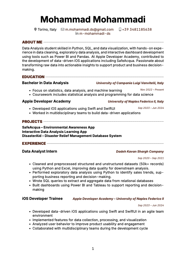 Preview of Mohammad Mohammadi CV